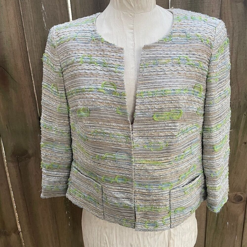 RENA LANGE Shimmery Novelty Tweed 3/4 Sleeve JACKET US 12